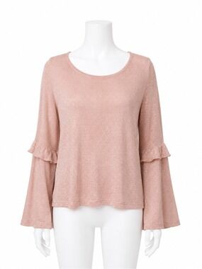 ZARA Knitwear Pink Sparkle Bell Sleeve Blouse Metallic Medium NWT